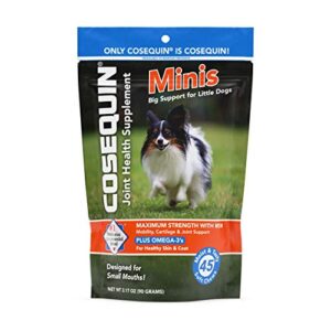 nutramax cosequin minis maximum strength joint health supplement - with glucosamine, chondroitin, msm, and omega-3's, 45 soft chews