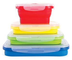 kitchen + home thin bins collapsible containers – set of 4 rectangle silicone food storage containers – bpa free, microwave, dishwasher and freezer safe