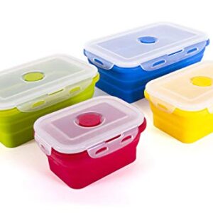 Kitchen + Home Thin Bins Collapsible Containers – Set of 4 Rectangle Silicone Food Storage Containers – BPA Free, Microwave, Dishwasher and Freezer Safe