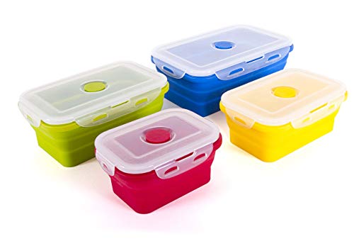 Kitchen + Home Thin Bins Collapsible Containers – Set of 4 Rectangle Silicone Food Storage Containers – BPA Free, Microwave, Dishwasher and Freezer Safe