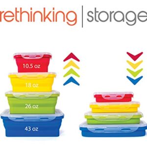 Kitchen + Home Thin Bins Collapsible Containers – Set of 4 Rectangle Silicone Food Storage Containers – BPA Free, Microwave, Dishwasher and Freezer Safe