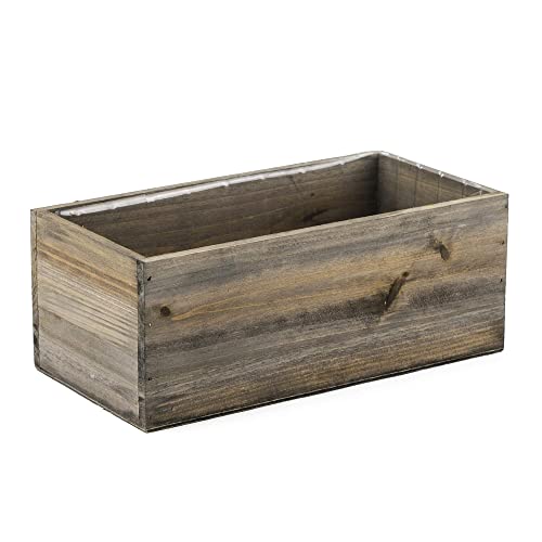 CYS EXCEL Natural Brown Wood Rectangle Planter Box with Removable Plastic Liner (H:4" Open:10"x5") | Multiple Color Choices Rustic Wooden Planters | Indoor Decorative Box