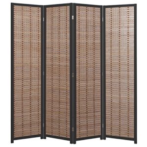 decorative openwork design 4-panel bamboo & black wood framed folding screen/freestanding room divider - mygift®