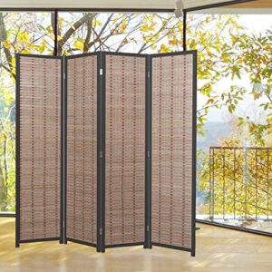 Decorative Openwork Design 4-Panel Bamboo & Black Wood Framed Folding Screen/Freestanding Room Divider - MyGift®