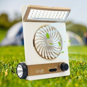 ansee solar fan camping fan cooling table fans 3 in 1 multi-function with eye-care led table lamp flashlight torch solar panel adaptor plug for home use camping (golden)
