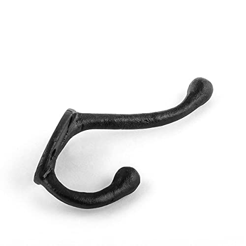 Renovators Supply Manufacturing Black Wrought Iron Robe and Coat Double Hooks 5 in. Long Rustic Entry Way Hat or Jacket Hanger Wall Mount Rust Resistant Bathroom Towel Hooks with Hardware Pack of 3