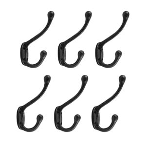 renovators supply manufacturing black wrought iron robe and coat double hooks 5 in. long rustic entry way hat or jacket hanger wall mount rust resistant bathroom towel hooks with hardware pack of 6