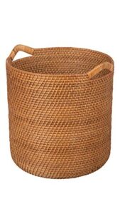 kouboo 1060095 laguna round ear handles, honey-brown rattan storage basket