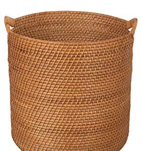 KOUBOO 1060095 Laguna Round Ear Handles, Honey-Brown Rattan Storage Basket