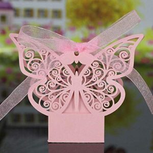 ponatia 50 Pack Laser Cut Butterfly Wedding Favour Box With Organza Ribbon Birthday Party Candy Boxes