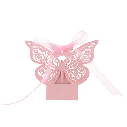 ponatia 50 Pack Laser Cut Butterfly Wedding Favour Box With Organza Ribbon Birthday Party Candy Boxes