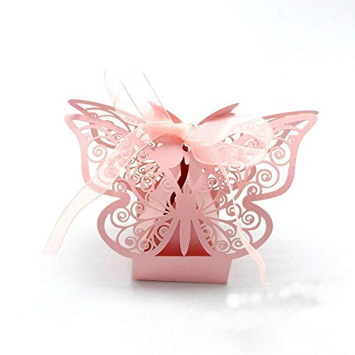 ponatia 50 Pack Laser Cut Butterfly Wedding Favour Box With Organza Ribbon Birthday Party Candy Boxes