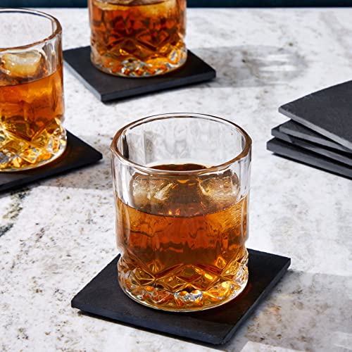 Set of 8 Square Black Slate Coasters with Holder for Coffee Table (4x4 in)