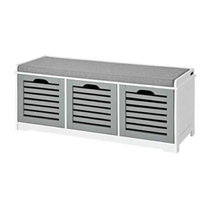 haotian fsr23-hg, storage bench with 3 drawers & padded seat cushion, hallway bench shoe cabinet shoe bench