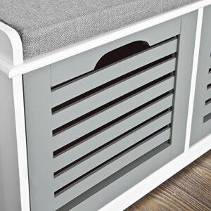 Haotian FSR23-HG, Storage Bench with 3 Drawers & Padded Seat Cushion, Hallway Bench Shoe Cabinet Shoe Bench