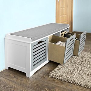 Haotian FSR23-HG, Storage Bench with 3 Drawers & Padded Seat Cushion, Hallway Bench Shoe Cabinet Shoe Bench