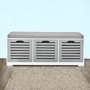 Haotian FSR23-HG, Storage Bench with 3 Drawers & Padded Seat Cushion, Hallway Bench Shoe Cabinet Shoe Bench