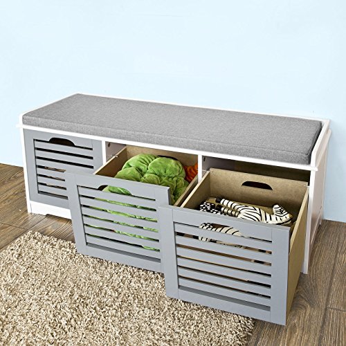 Haotian FSR23-HG, Storage Bench with 3 Drawers & Padded Seat Cushion, Hallway Bench Shoe Cabinet Shoe Bench