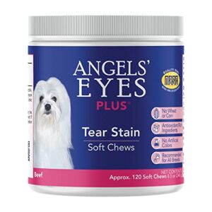 angels’ eyes plus tear stain prevention soft chews for dogs | 120 ct beef flavor| for all breeds | no wheat no corn | daily supplement | proprietary formula