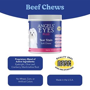 Angels’ Eyes PLUS Tear Stain Prevention Soft Chews for Dogs | 120 ct Beef Flavor| For All Breeds | No Wheat No Corn | Daily Supplement | Proprietary Formula