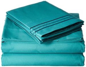 mattrest luxury silky-soft 1800 series premium collection - wrinkle-free 4-piece bed sheet set, deep pocket up to 16 inch, queen turquoise