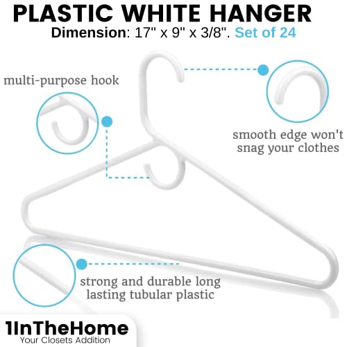 1InTheHome Heavy Duty White Hangers Tubular Plastic Hangers, Set of 24 (Heavy Duty)
