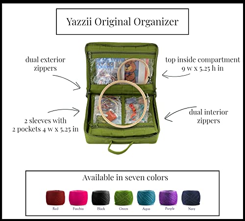 Yazzii Original Craft Organizer Tote Bag - Portable Storage Bag Organizer - Multipurpose Storage Organizer for Crafts, Cosmetics & Jewelry. Green