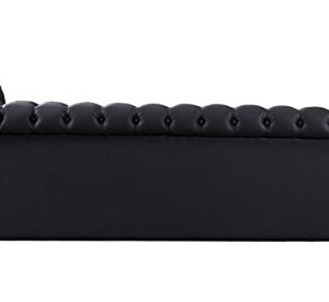 Iconic Home Winston Modern Tufted Gold Nail Head Trim Black PU Leather Sofa with Gold Tone Metal Y-Legs