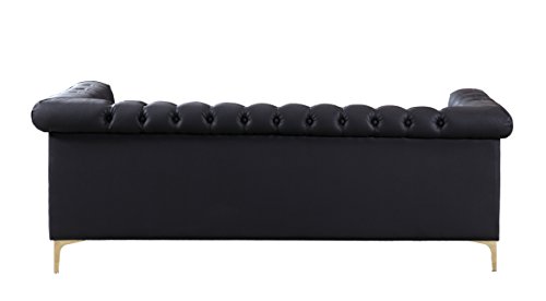 Iconic Home Winston Modern Tufted Gold Nail Head Trim Black PU Leather Sofa with Gold Tone Metal Y-Legs