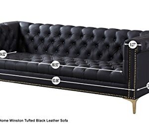 Iconic Home Winston Modern Tufted Gold Nail Head Trim Black PU Leather Sofa with Gold Tone Metal Y-Legs