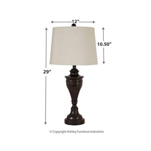 Signature Design by Ashley Darlita Traditional 29" Table Lamp with Pedestal Base, 2 Count, Dark Brown with White Shade