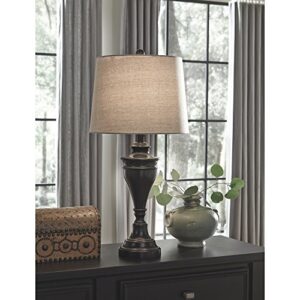 Signature Design by Ashley Darlita Traditional 29" Table Lamp with Pedestal Base, 2 Count, Dark Brown with White Shade