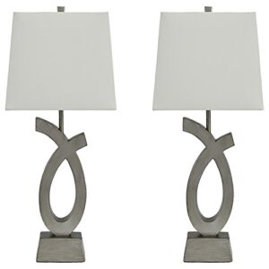 signature design by ashley amayeta modern 28" art sculptured design table lamp, 2 count, silver