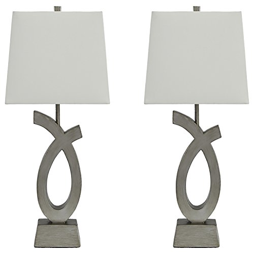 Signature Design by Ashley Amayeta Modern 28" Art Sculptured Design Table Lamp, 2 Count, Silver