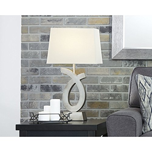 Signature Design by Ashley Amayeta Modern 28" Art Sculptured Design Table Lamp, 2 Count, Silver