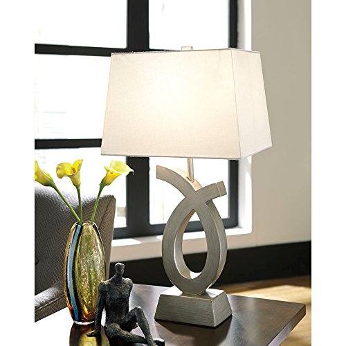 Signature Design by Ashley Amayeta Modern 28" Art Sculptured Design Table Lamp, 2 Count, Silver
