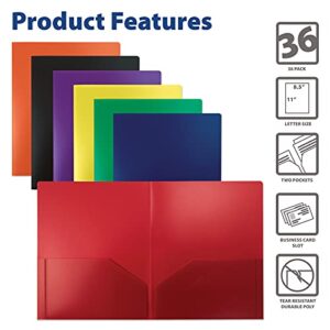 Better Office Products Poly 2 Pocket Folders Heavyweight, 36 Piece