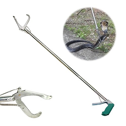 SUNKY - 47 inch Professional Snake Catcher, Collapsible Extra Heavy Duty Reptile Grabber Tongs Stick Rattlesnake Handling Tool Trash Pick Up, Litter Picker with Zigzag Wide Jaw- Stainless Steel