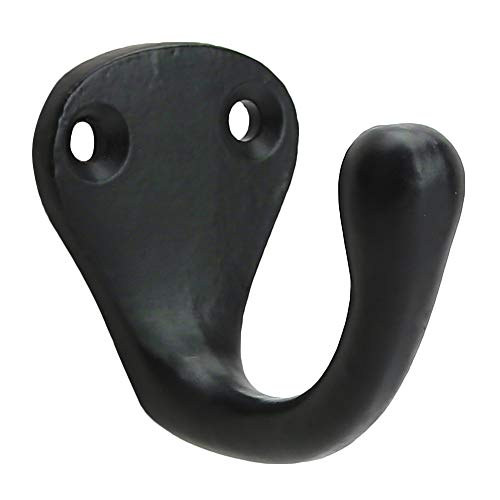 A29 Set of 6 Single Coat Hooks, Heavy Duty Wall Mounted 1 3/4 Inches, Utility Iron Decorative Hat Hook with Easy Installation Hardware, Black Powder Coat Finish