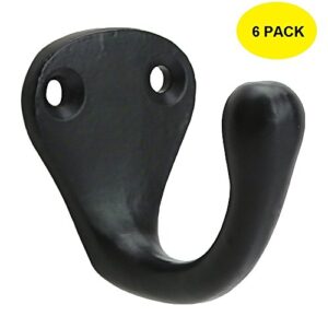 A29 Set of 6 Single Coat Hooks, Heavy Duty Wall Mounted 1 3/4 Inches, Utility Iron Decorative Hat Hook with Easy Installation Hardware, Black Powder Coat Finish