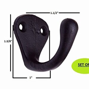 A29 Set of 6 Single Coat Hooks, Heavy Duty Wall Mounted 1 3/4 Inches, Utility Iron Decorative Hat Hook with Easy Installation Hardware, Black Powder Coat Finish