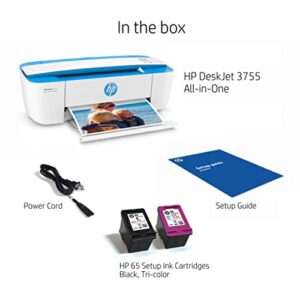 HP DeskJet 3755 Compact All-in-One Wireless Printer, HP Instant Ink, Works with Alexa - Blue Accent (J9V90A)