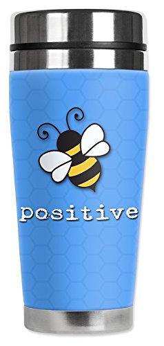 Mugzie brand 20-Ounce Travel Mug with Insulated Wetsuit Cover - Bee Positive