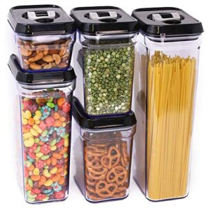 zeppoli air-tight food storage container set | 5-piece set - durable plastic - bpa free - clear plastic with black lids (2.0 qt/2.3 liters) (1.5 qt./1.7 liters) (0.9qt/1.0 liter) (0.35qt/ 0.38 liter)