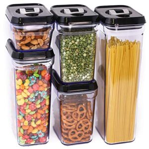 Zeppoli Air-Tight Food Storage Container Set | 5-Piece Set - Durable Plastic - BPA Free - Clear Plastic with Black Lids (2.0 qt/2.3 liters) (1.5 qt./1.7 liters) (0.9qt/1.0 liter) (0.35qt/ 0.38 liter)