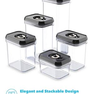 Zeppoli Air-Tight Food Storage Container Set | 5-Piece Set - Durable Plastic - BPA Free - Clear Plastic with Black Lids (2.0 qt/2.3 liters) (1.5 qt./1.7 liters) (0.9qt/1.0 liter) (0.35qt/ 0.38 liter)