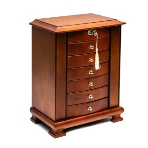 Rowling Large Wooden Jewelry Box Earrling Necklace Bracelets Organizer 6 Drawers M10 (Brown)
