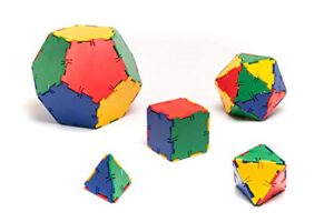 polydron kids platonic solids educational construction set - multicolored - children geometry 3d shapes building kit - 4+ years - 50 piece kit