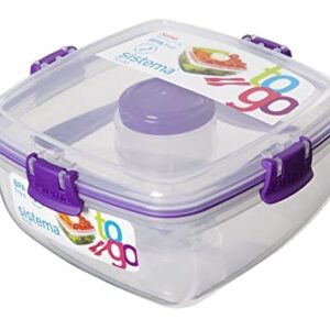 Sistema To Go Collection Salad to Go Food Storage Container (2 Pack), 37 oz, Clear with Assorted Color Accents