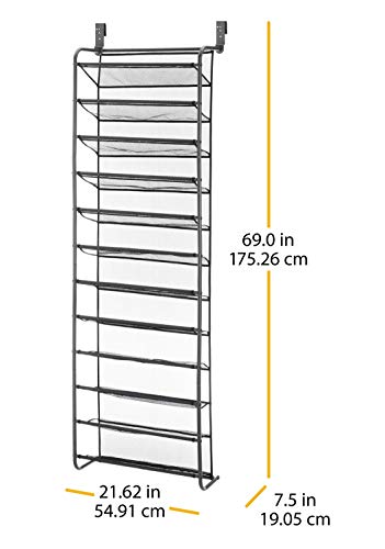 Whitmor 36 Pair Over The Door Shoe Rack, Gun Metal Gray